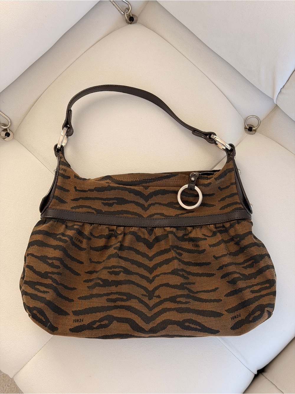 FENDI Tabacco Tiger Print Chef Shoulder Bag